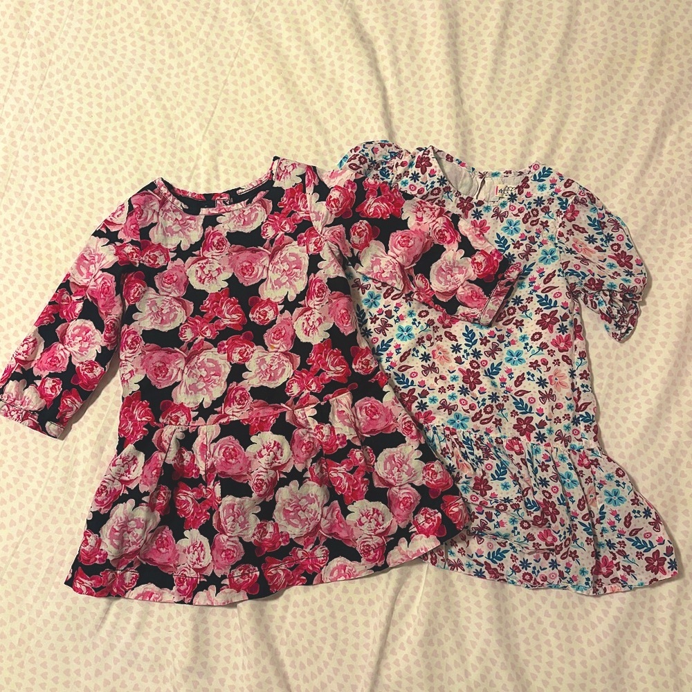 Two Floral Toddler Dresses - Size 3 & 4 (both fit the same)